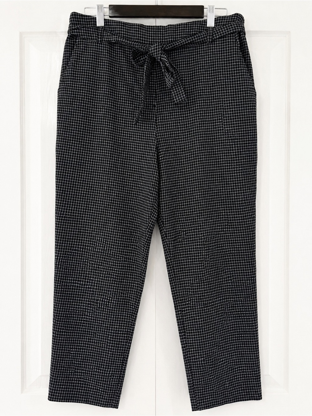 Jules & Leopold XL Black White Grid Print Tie Waist Ankle Pants
